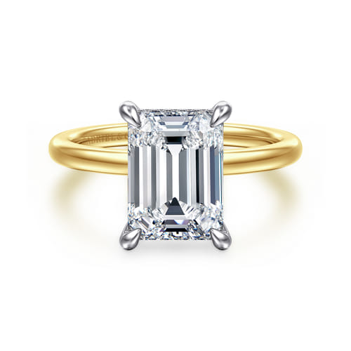 14K White-Yellow Gold  Emerald Cut Diamond Engagement Ring