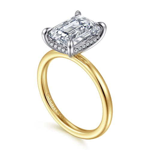 14K White-Yellow Gold  Emerald Cut Diamond Engagement Ring