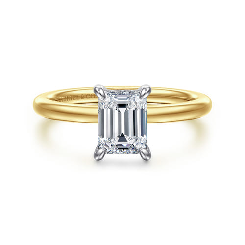 14K White-Yellow Gold  Emerald Cut Diamond Engagement Ring