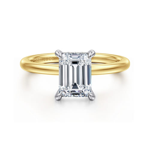 14K White-Yellow Gold  Emerald Cut Diamond Engagement Ring