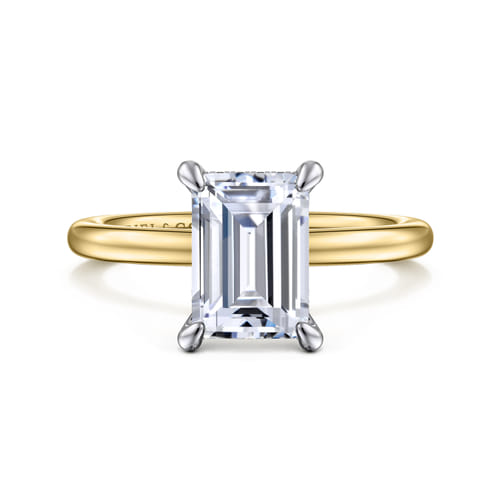 14K White-Yellow Gold  Emerald Cut Diamond Engagement Ring