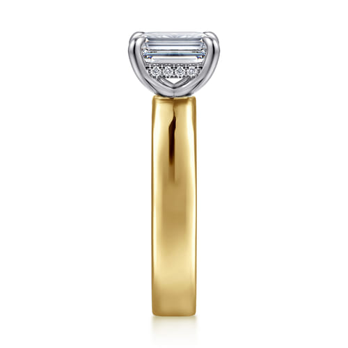 14K White-Yellow Gold  Emerald Cut Diamond Engagement Ring