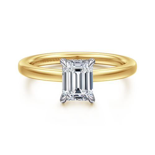 14K White-Yellow Gold  Emerald Cut Diamond Engagement Ring