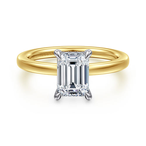 14K White-Yellow Gold  Emerald Cut Diamond Engagement Ring