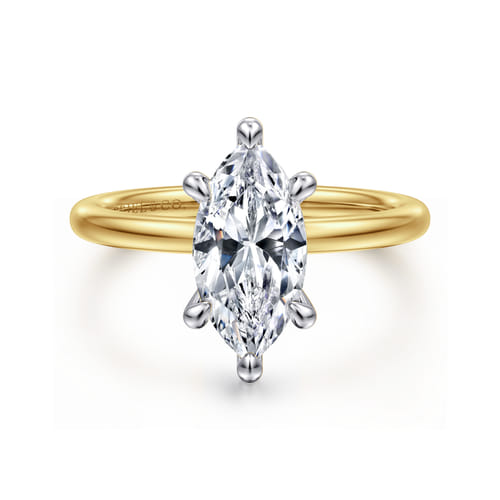 14K White-Yellow Gold  Marquise Shape Diamond Engagement Ring