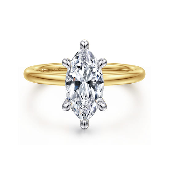 Gabriel - 14K White-Yellow Gold  Marquise Shape Diamond Engagement Ring