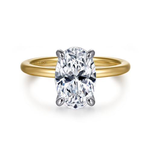 14K White-Yellow Gold  Oval Diamond Engagement Ring