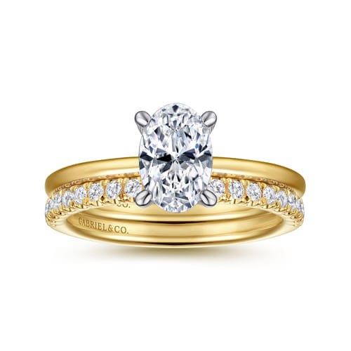 14K White-Yellow Gold  Oval Diamond Engagement Ring