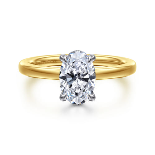 14K White-Yellow Gold  Oval Diamond Engagement Ring