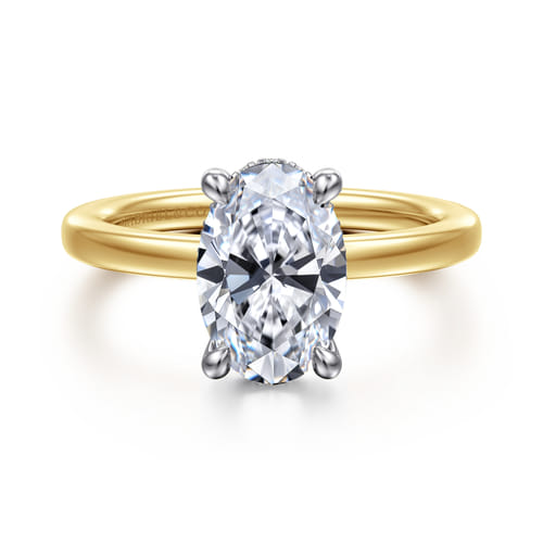 14K White-Yellow Gold  Oval Diamond Engagement Ring