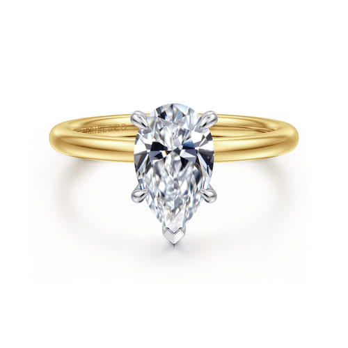 14K White-Yellow Gold  Pear Shape Diamond Engagement Ring