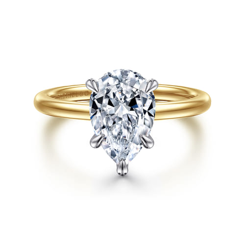 14K White-Yellow Gold  Pear Shape Diamond Engagement Ring