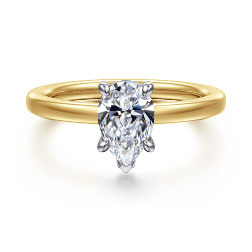14K White-Yellow Gold  Pear Shape Diamond Engagement Ring