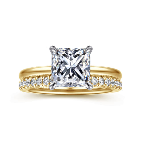 14K White-Yellow Gold  Princess Cut Diamond Engagement Ring