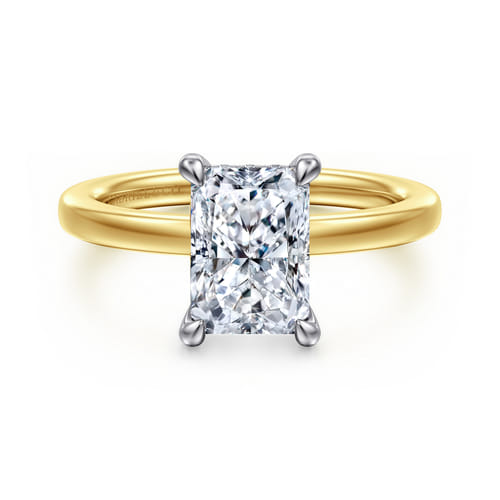 14K White-Yellow Gold  Radiant Cut Diamond Engagement Ring