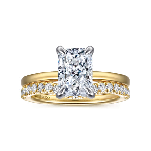 14K White-Yellow Gold  Radiant Cut Diamond Engagement Ring