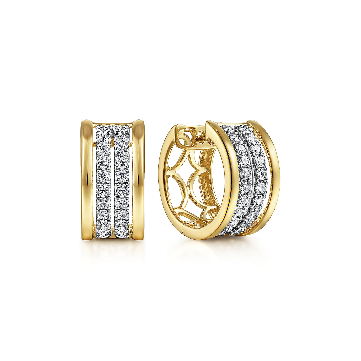 14K White-Yellow Gold 15mm Diamond Earrings