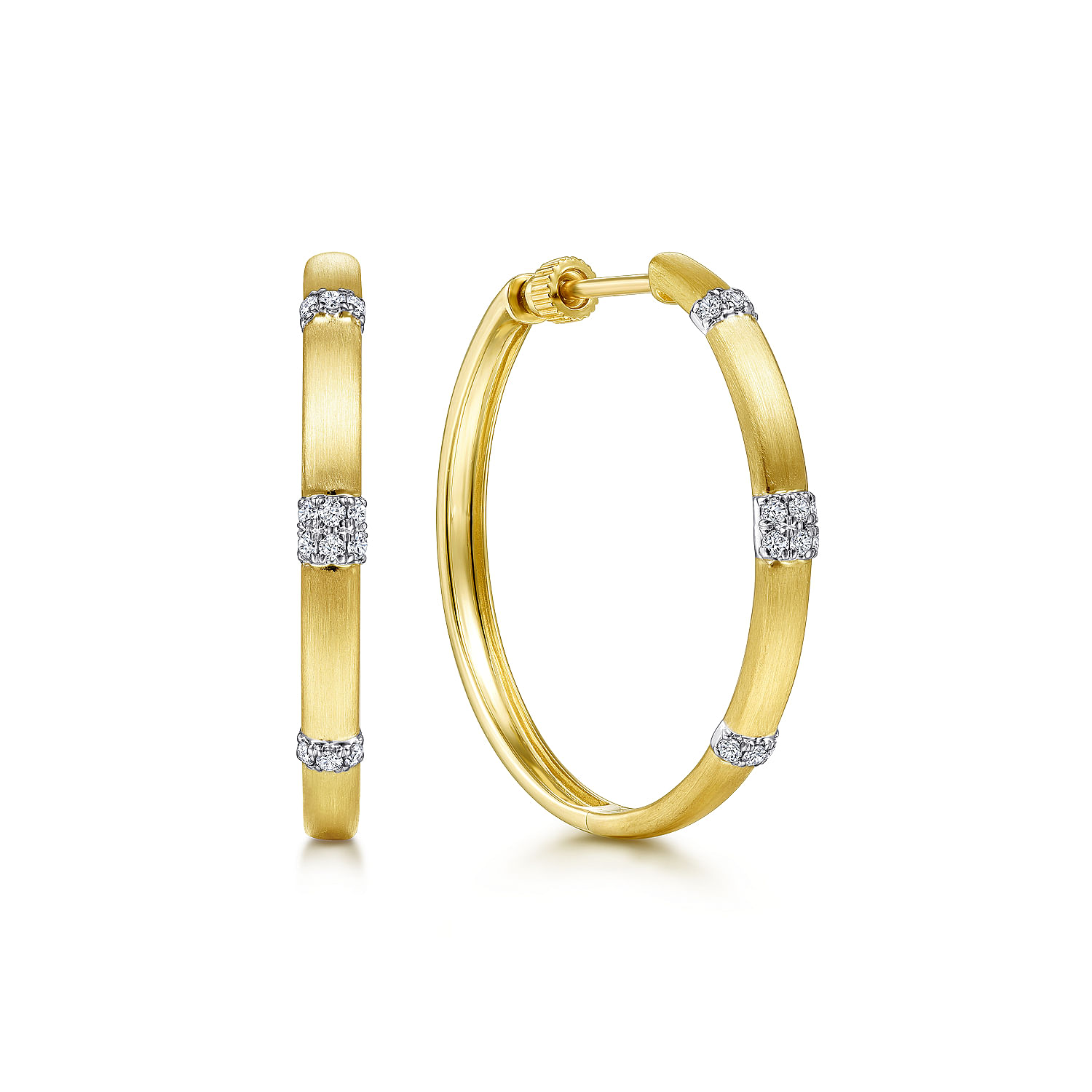 Gabriel - 14K White-Yellow Gold 30mm Classic Diamond Hoop Earrings