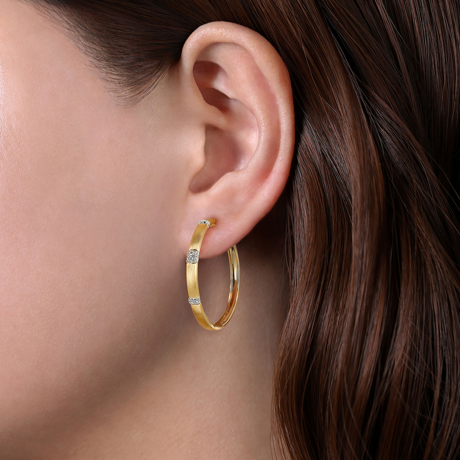 14K White-Yellow Gold 30mm Classic Diamond Hoop Earrings