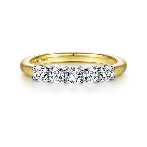 14K White-Yellow Gold 5 Stone Diamond Anniversary Band