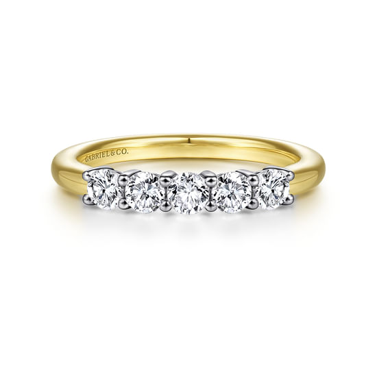 Gabriel - 14K White-Yellow Gold 5 Stone Diamond Anniversary Band