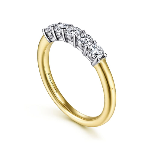 14K White-Yellow Gold 5 Stone Diamond Anniversary Band