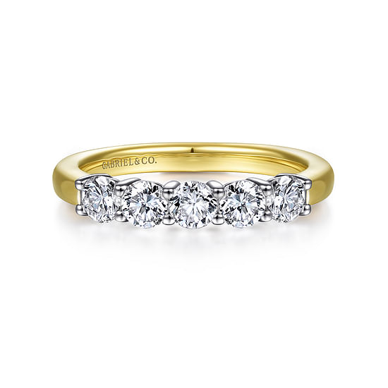 Gabriel - 14K White-Yellow Gold 5 Stone Diamond Anniversary Band