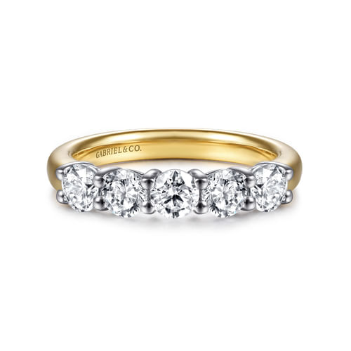 14K White-Yellow Gold 5 Stone Diamond Anniversary Band
