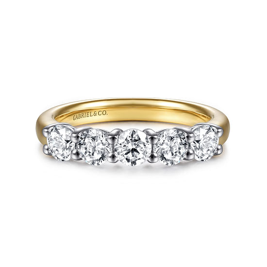 Gabriel - 14K White-Yellow Gold 5 Stone Diamond Anniversary Band