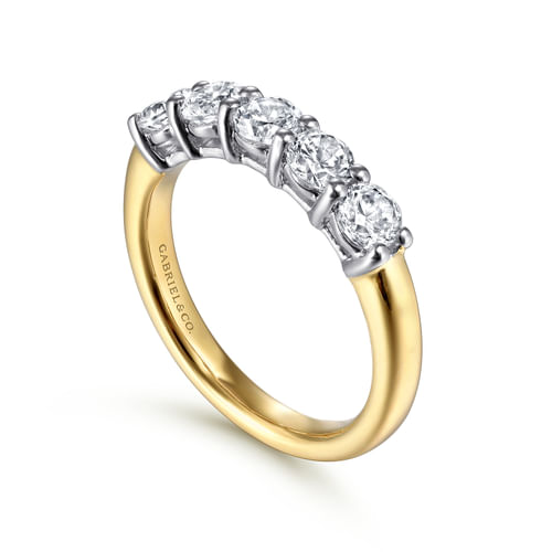 14K White-Yellow Gold 5 Stone Diamond Anniversary Band