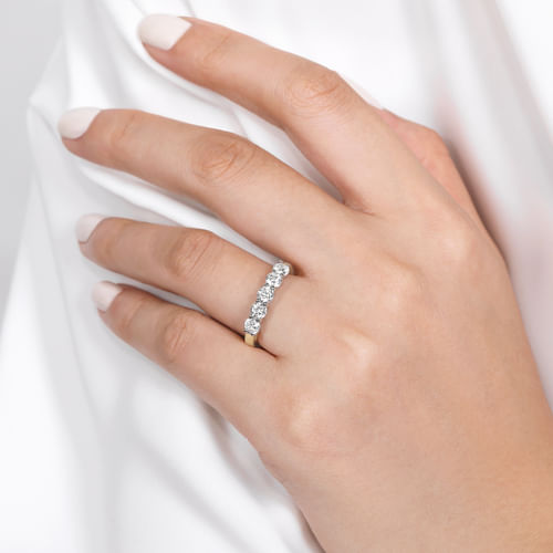 14K White-Yellow Gold 5 Stone Diamond Anniversary Band