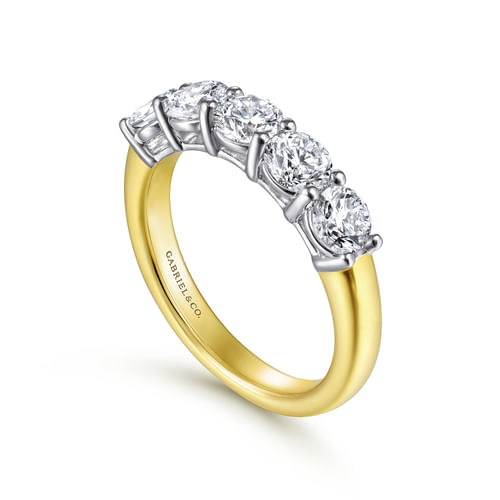 14K White-Yellow Gold 5 Stone Diamond Anniversary Band