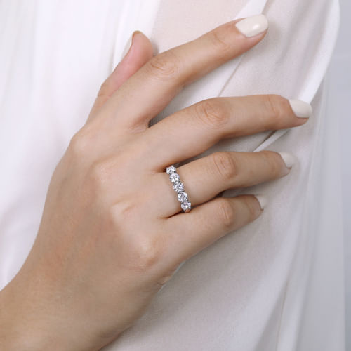 14K White-Yellow Gold 5 Stone Diamond Anniversary Band
