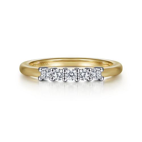 14K White-Yellow Gold 5 Stone Shared Prong Diamond Anniversary Band