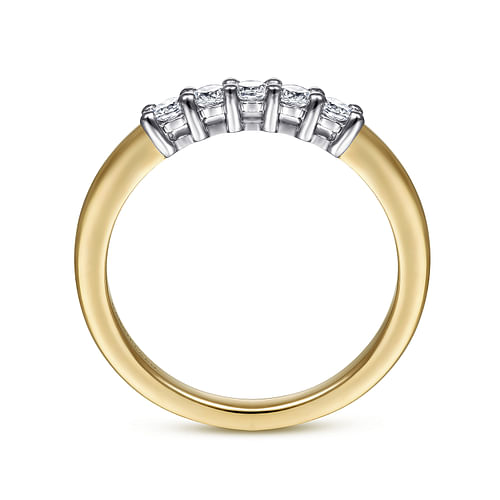 14K White-Yellow Gold 5 Stone Shared Prong Diamond Anniversary Band