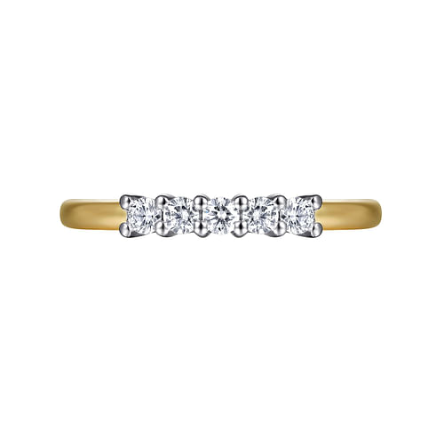 14K White-Yellow Gold 5 Stone Shared Prong Diamond Anniversary Band