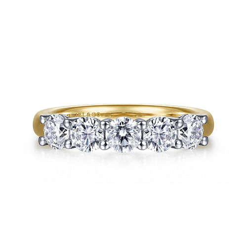 14K White-Yellow Gold 5 Stone Shared Prong Diamond Anniversary Band