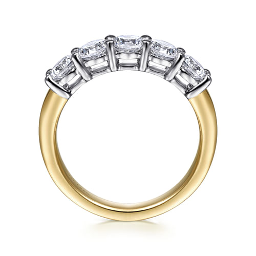 14K White-Yellow Gold 5 Stone Shared Prong Diamond Anniversary Band