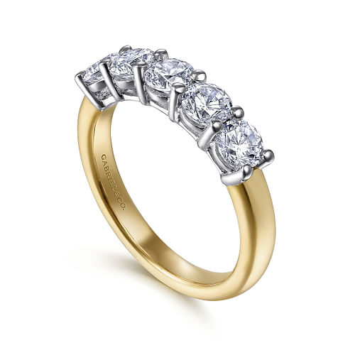 14K White-Yellow Gold 5 Stone Shared Prong Diamond Anniversary Band