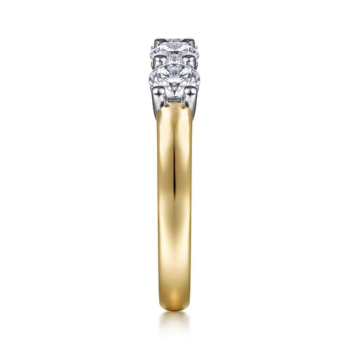 14K White-Yellow Gold 5 Stone Shared Prong Diamond Anniversary Band