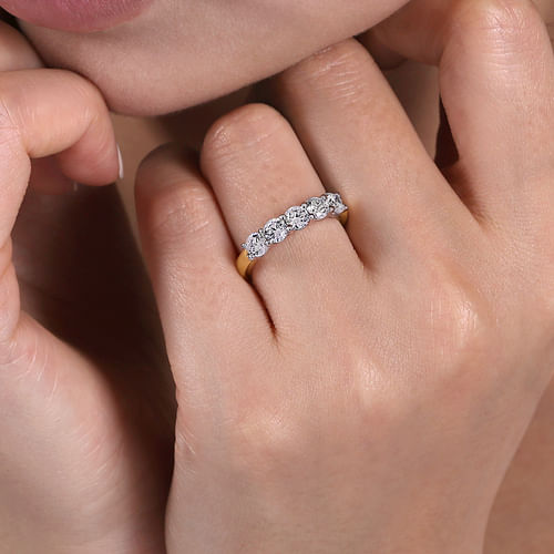 14K White-Yellow Gold 5 Stone Shared Prong Diamond Anniversary Band