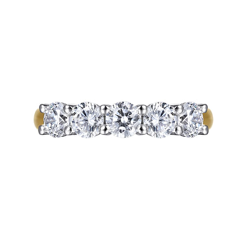 14K White-Yellow Gold 5 Stone Shared Prong Diamond Anniversary Band