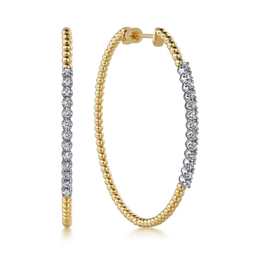 14K White-Yellow Gold 50mm Bujukan Diamond Hoop Earrings