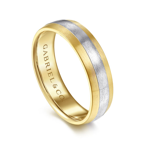 14K White-Yellow Gold 6mm - Two Tone Men's Wedding Band in Satin Finish