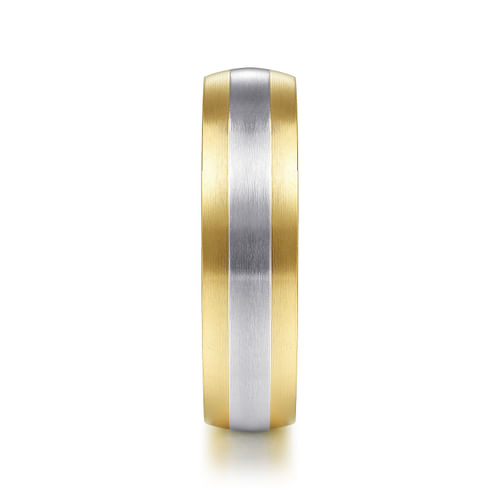 14K White-Yellow Gold 6mm - Two Tone Men's Wedding Band in Satin Finish