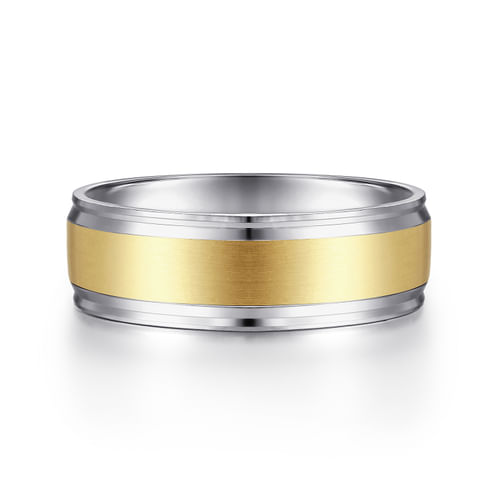 14K White-Yellow Gold 7mm - Men's Wedding Band in Satin Finish
