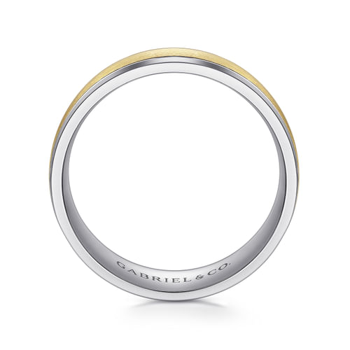 14K White-Yellow Gold 7mm - Men's Wedding Band in Satin Finish