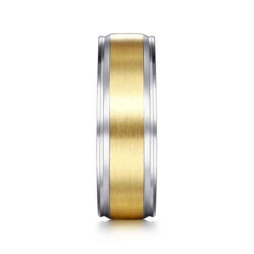 14K White-Yellow Gold 7mm - Men's Wedding Band in Satin Finish