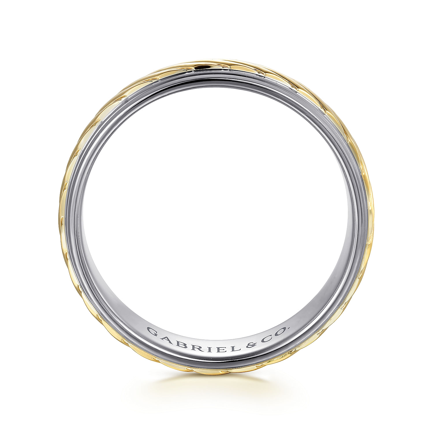 14K White-Yellow Gold 7mm - Rope Center and Polished Edge Men's Wedding Band in High Polished Finish