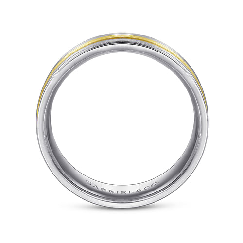 14K White-Yellow Gold 7mm - Three Row Satin Finish Men's Wedding Band in Two Tone